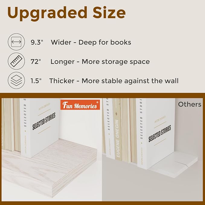 Fun Memories 72 Inch Floating Shelves, 72 x 9.3 Rustic Wooden Fireplace Mantel - Image 5