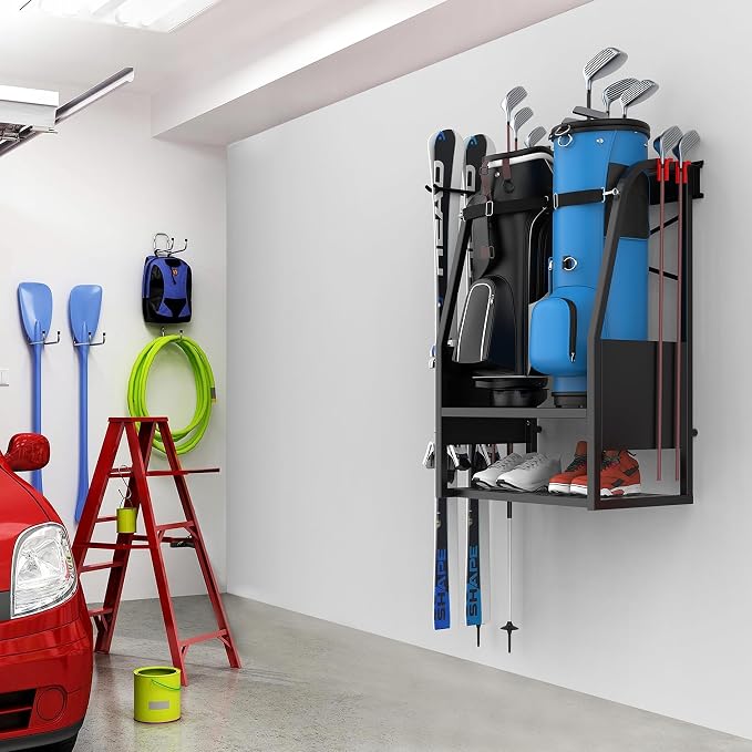 WALMANN Wall Mount Golf Bag Organizer, 2 Golf Bags Stand Golfing Equipment and - Image 2