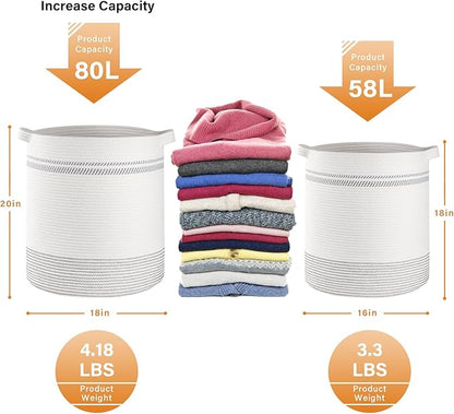 OIAHOMY 80L Laundry Basket, Laundry Hamper, Cotton Rope Storage Basket - Image 4