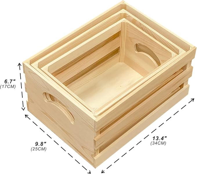 3 Pieces Wooden Pallet Crates Nesting Unfinished Wood Trays Storage - Image 3