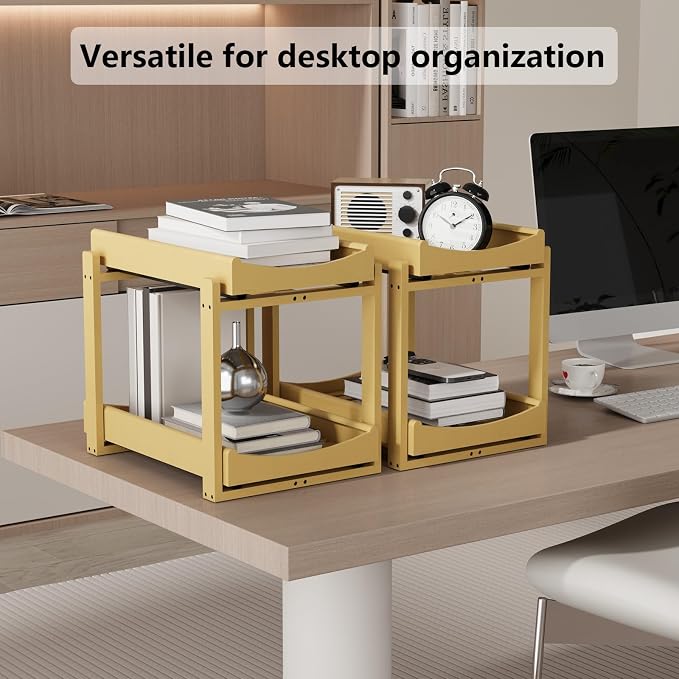 Bamboo Under Sink Organizer Adjustable Height 2 Tier Bathroom Organizer Pull - Image 3
