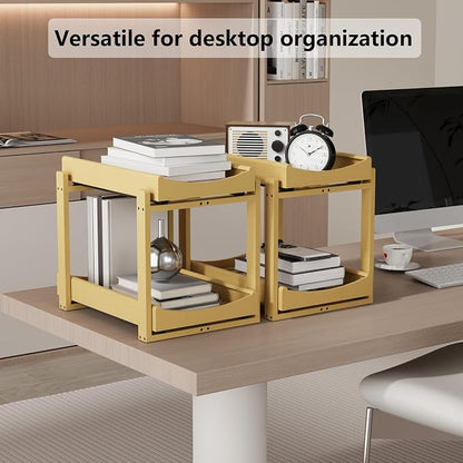 Bamboo Under Sink Organizer Adjustable Height 2 Tier Bathroom Organizer Pull - Image 3