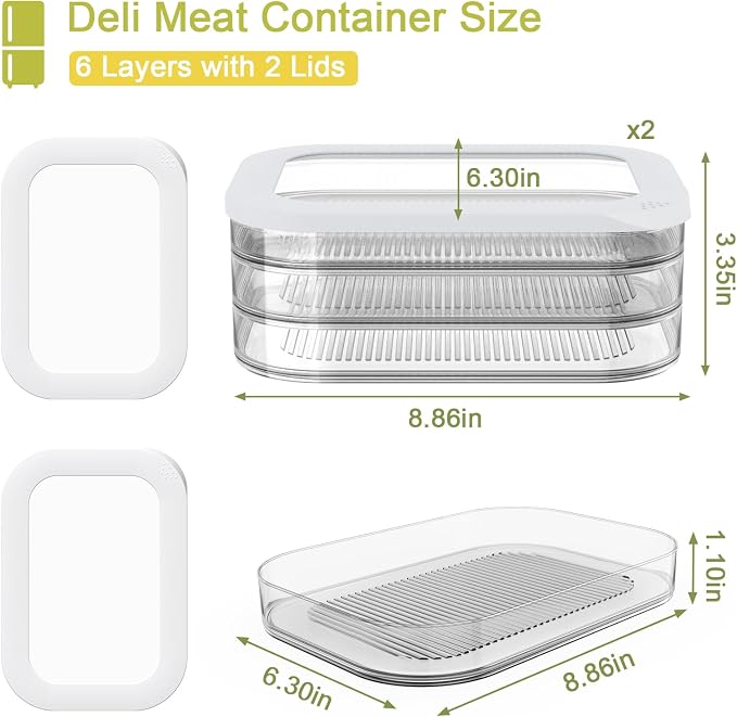 6 Pcs Deli Meat Container for Fridge, Stackable Bacon Lunch Meat Container for - Image 4