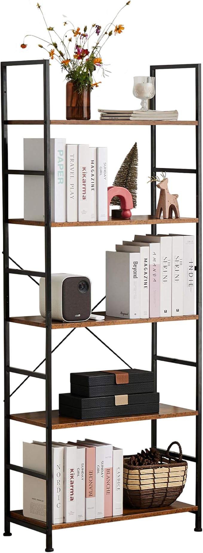 HealSmart 5 Tier Bookshelf, Free Standing Book Shelf Home Office Bookcase Shelf by HealSmart