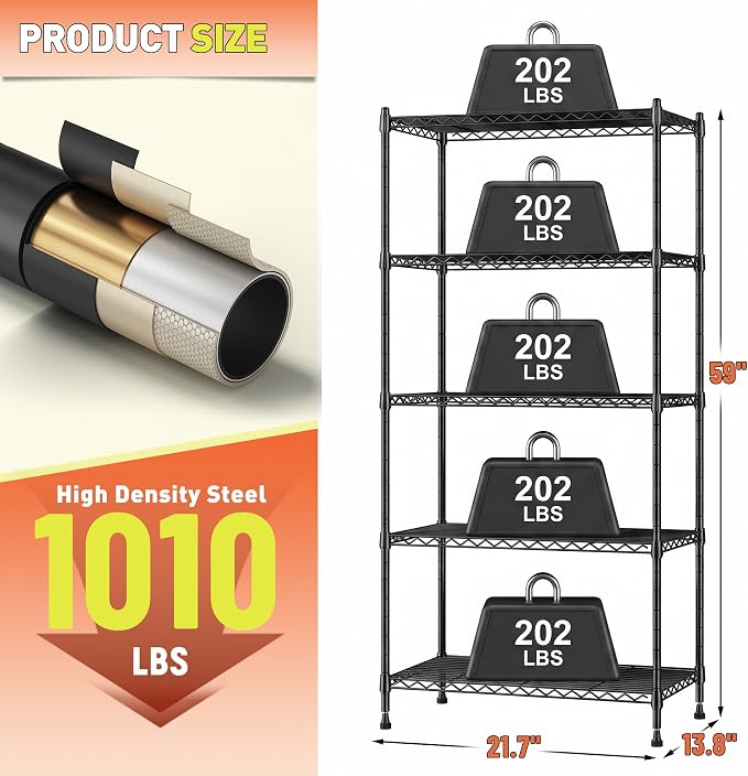Romorgniz 5-Tier Shelf 1010LBS Storage Shelves Tool-Free Assembly, Adjustable - Image 3