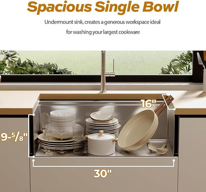 32 Inch Undermount Kitchen Sink, TECASA 18-gauge Stainless Steel Single Bowl - Image 4