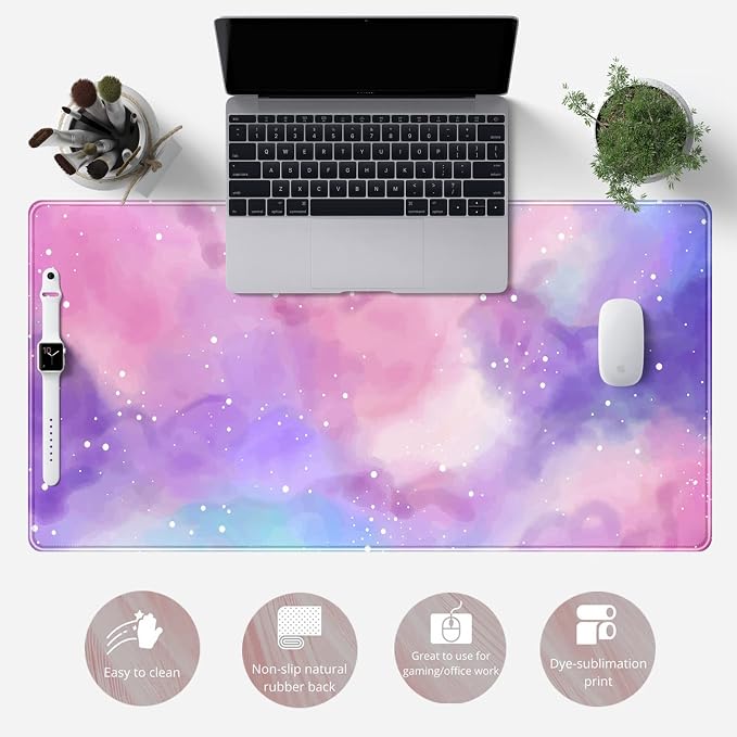 Desk Pad Purple Starry Sky Cute Gaming Mouse Pad Galaxy Gamer Girl Cute Pink - Image 6
