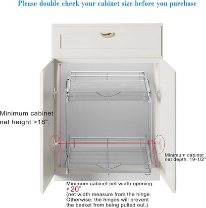 DINDON 2 Tier Pull Out Cabinet Organizer, Double Tier Wire Basket Slide Out - Image 4