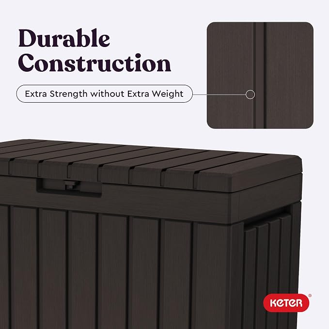 Keter Kentwood 50 Gal Outdoor Storage Box and Patio Side Table | Brown - Image 6