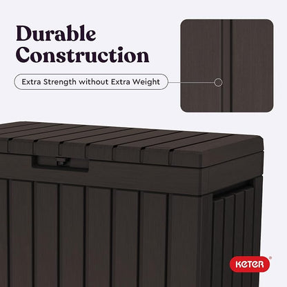 Keter Kentwood 50 Gal Outdoor Storage Box and Patio Side Table | Brown - Image 6