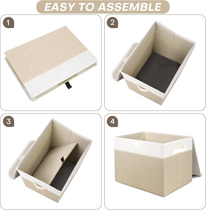 Large 22 Quart Linen Fabric Foldable Storage Bin Cube Organizer Basket - Image 3