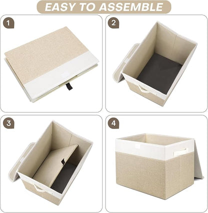 Large 22 Quart Linen Fabric Foldable Storage Bin Cube Organizer Basket - Image 3