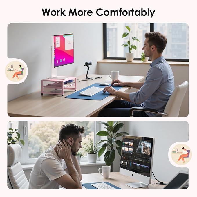 Desk Organizers and Accessories, 2-Tier Metal Computer Monitor Stand Riser - Image 6