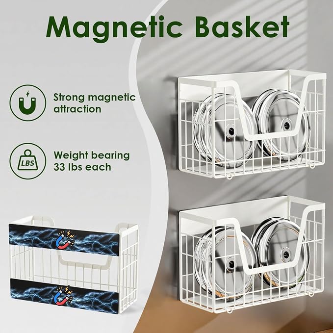 4 Pack Magnetic Shelves For Fridge, Veggie Onion Potato Wire Storage Basket for - Image 2