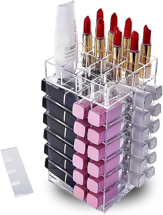HBlife Lipstick Holder, Acrylic Rotating 64 Lipstick Tower Organizer Spinning - Image 2