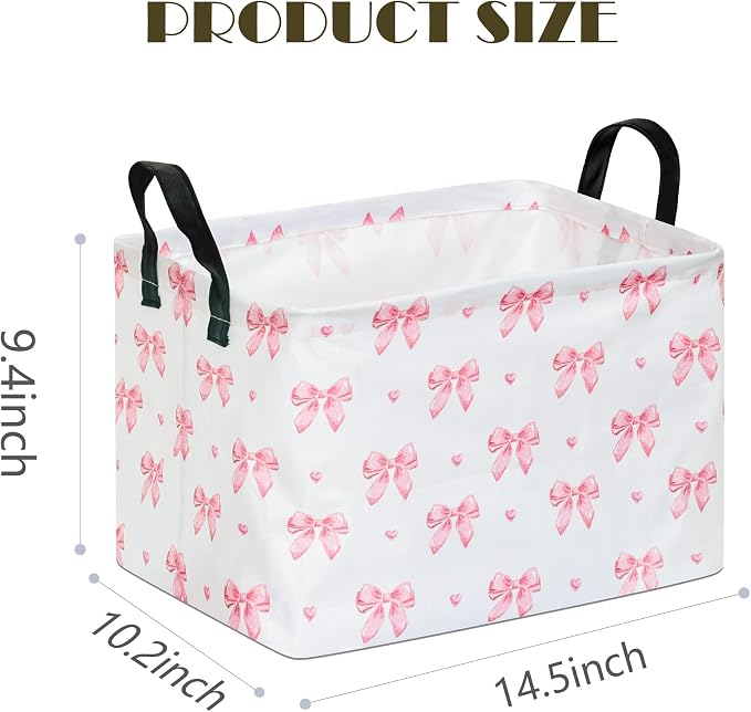 Pink Bow Canvas Storage Basket Waterproof Laundry Hamper - Image 2