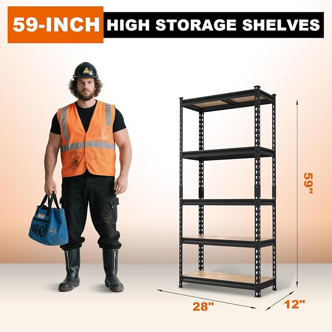 Big RED Storage Shelving Unit, 5-Tier Adjustable Storage Shelves, Heavy Duty - Image 3