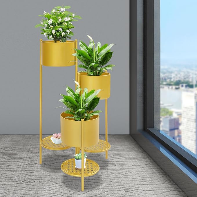 Foldable Corner Plant Stand Shelf, Indoor Outdoor Metal Flower Pot Holder - Image 3
