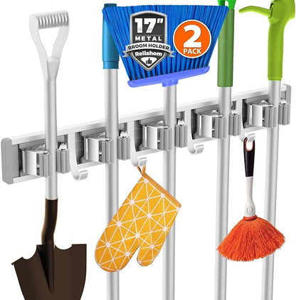 reliahom Broom Holder Wall Mount Mop Hanger Tools organizer 5Racks4Hooks by reliahom