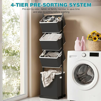 4-Tier Laundry Hamper Sorter, Vertical Laundry Sorter - Image 4