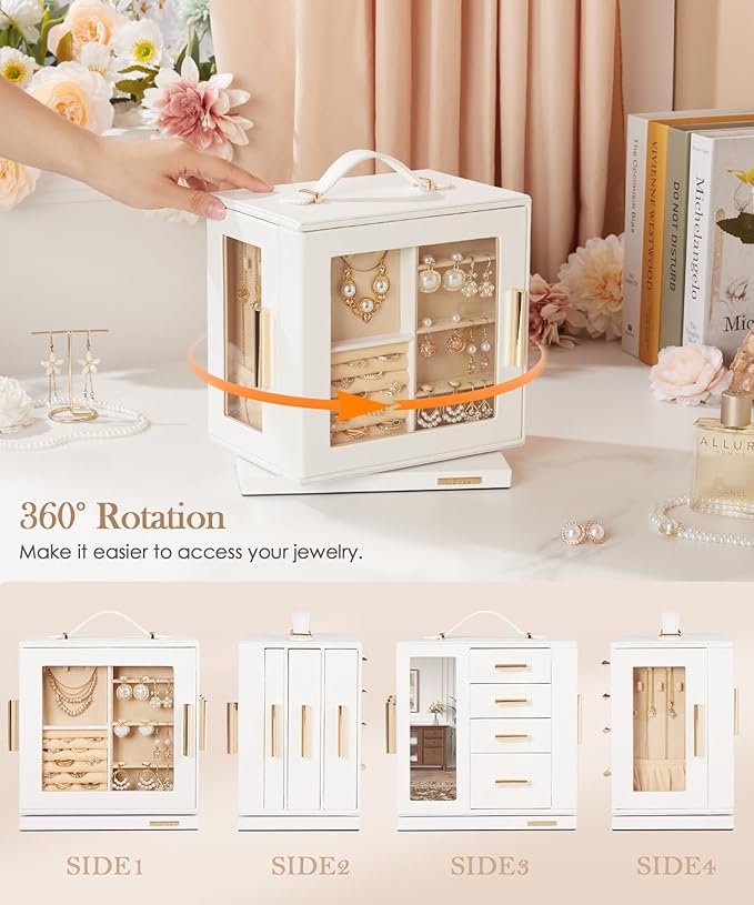 Homde Christmas Gifts Jewelry Box 360° Rotating, Necklace Earring Organizer - Image 3