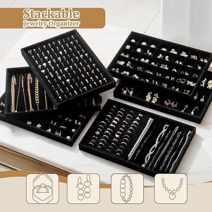 Large Velvet Jewelry Tray 2 Pack Stackable Jewelry Display Drawer Inserts Trays - Image 6