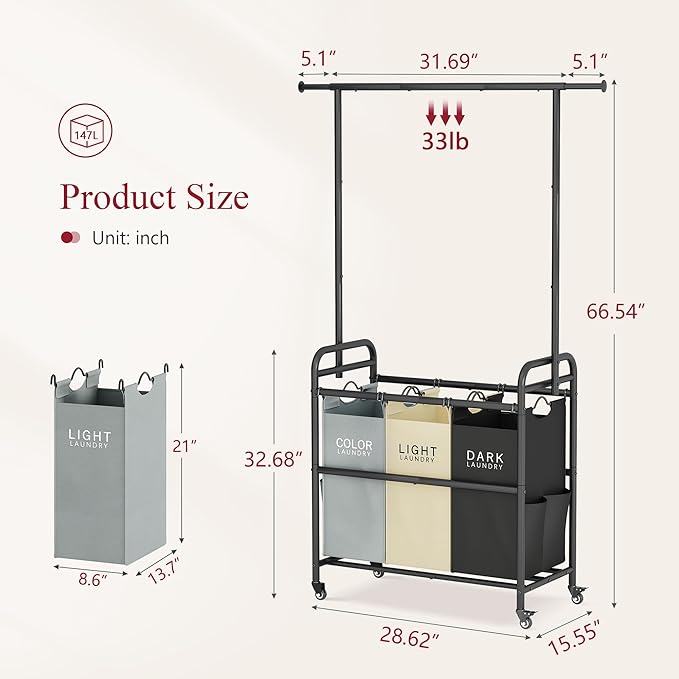 Tajsoon Laundry Sorter Cart - Image 6