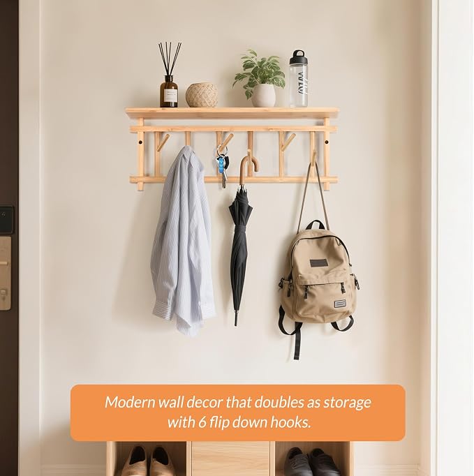 Coat Rack Wall-Mounted with Shelf Coat Hooks Wall Mount with Shelf Entryway - Image 4