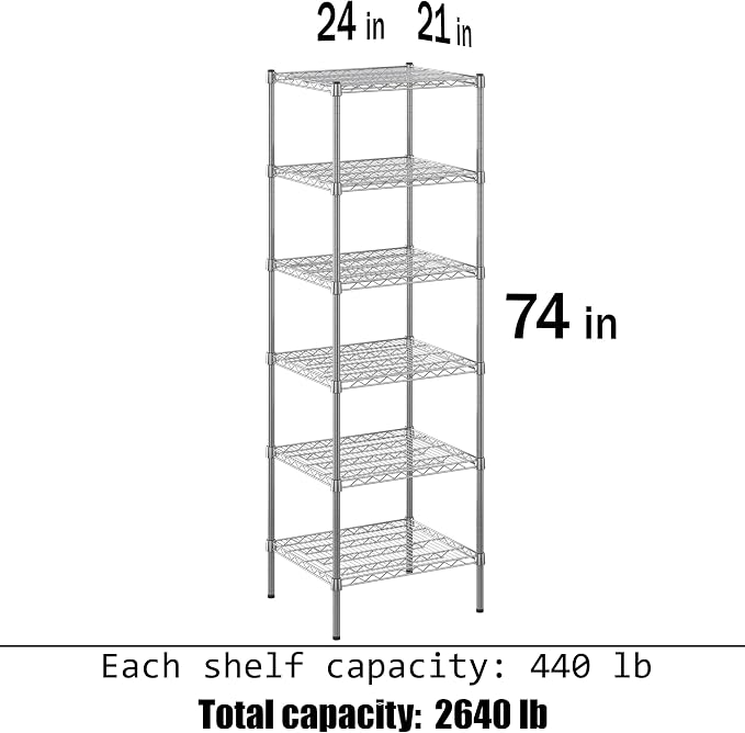 21" Deep x 24" Wide x 74" Height Wire Shelving Kit | 6-Tier | NSF Commercial - Image 3