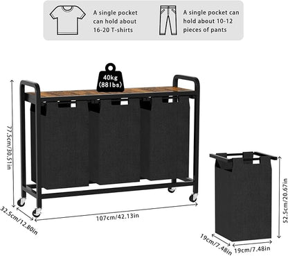 Laundry Sorter with Shelf, Pull-Out and Removable Bags, Laundry Hamper - Image 2