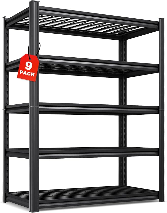 Set of 9-71"H Garage Shelving-3000LBS 5 Tier Storage Shelves, Adjustable Heavy by CreatingaComfortableLiving