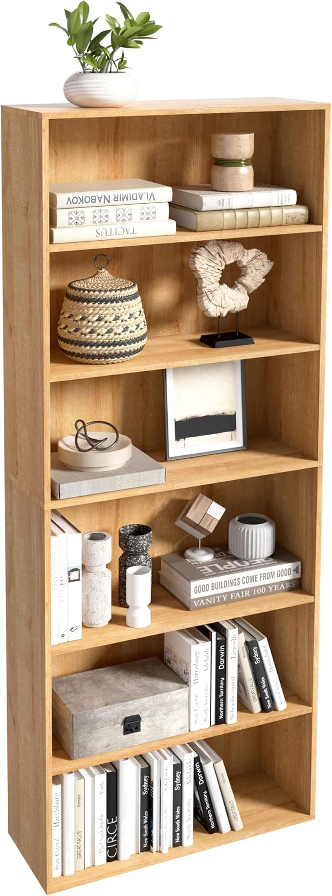 6 Tier Book Shelf，Wooden 6 Cube Storage Organizer, 6 Tier Low Bookcase Storage by NewBeth