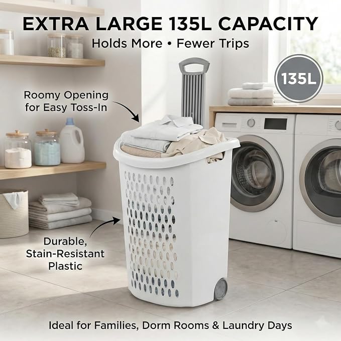 Wheeled Plastic Laundry Hamper, Ultra Wheeled Design Clothes Laundry Basket - Image 5