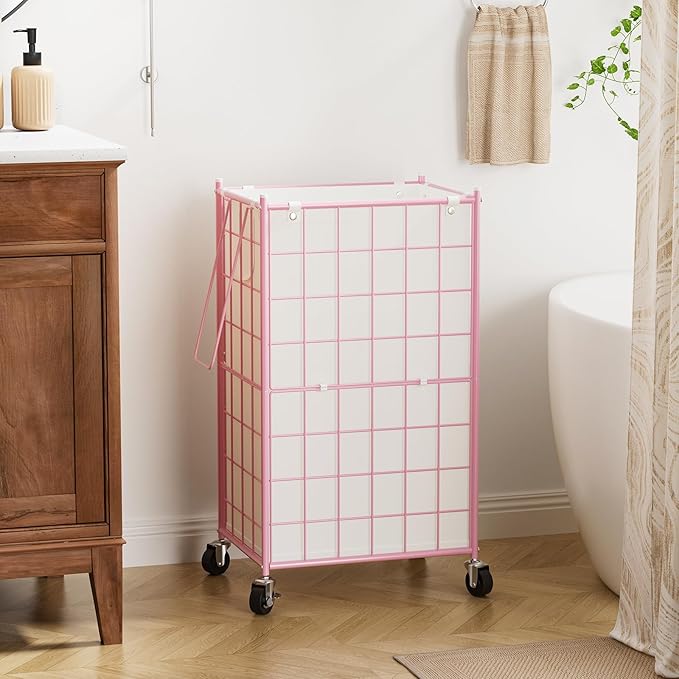 WOWLIVE Laundry Hamper with Wheels, Metal Wire Frame Rolling Laundry Basket - Image 3