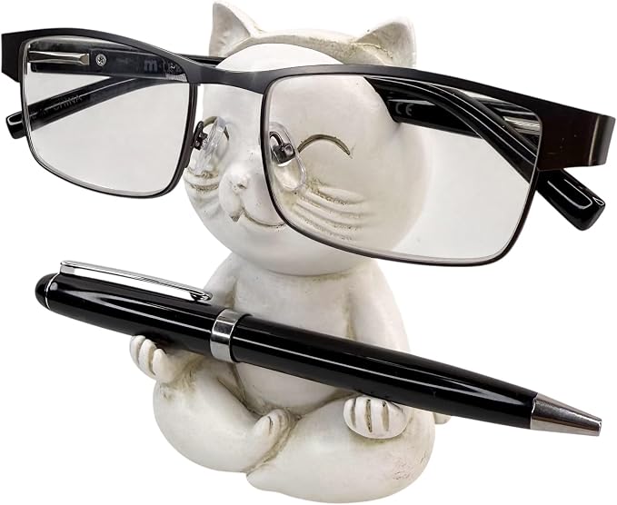 Top Brass Yoga Cat Eyeglasses & Pen Holder – Whimsical Reading Glasses by TopBrass