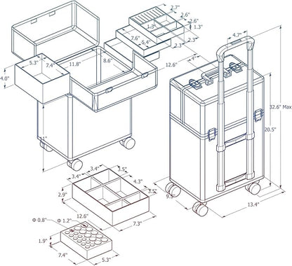 Stagiant Rolling Makeup Train Case Large Storage Cosmetic Trolley 4 Tray - Image 6