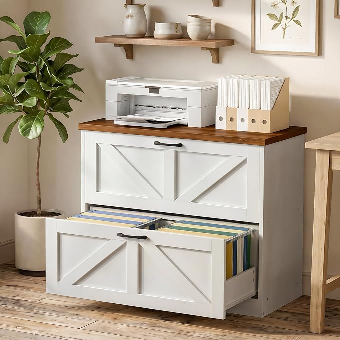 HOOBRO 2 Drawer File Cabinet, Farmhouse Lateral Filing Cabinet - Image 3