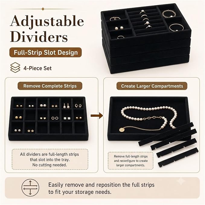 4 Pack Stackable Jewelry Organizer Tray Set - Image 6