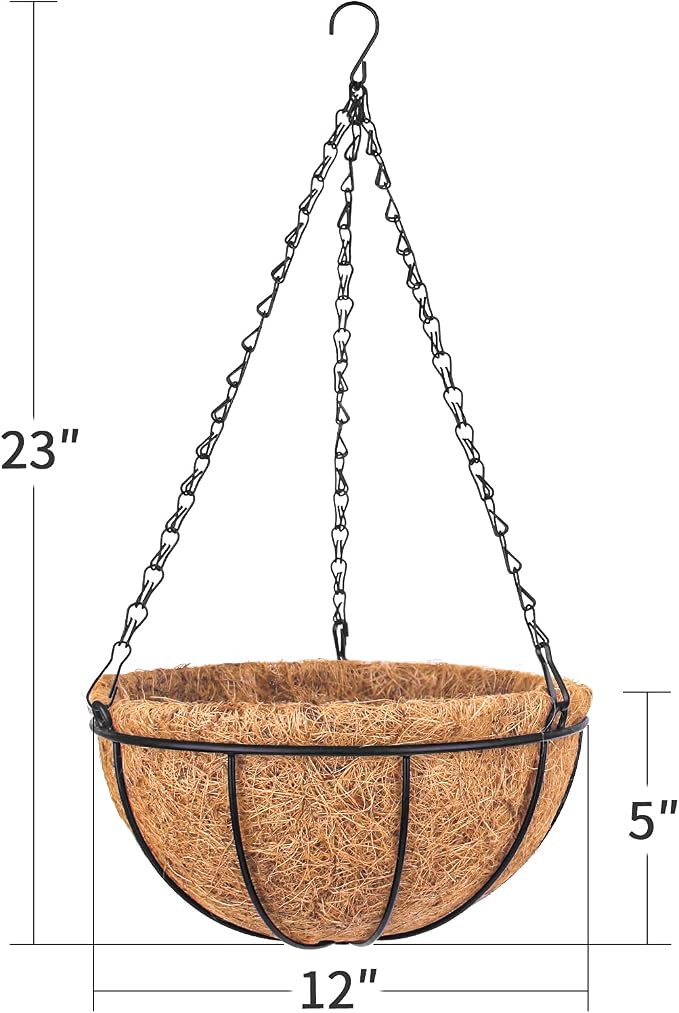 Wizdar Metal Hanging Planters Basket, 12 Inch Round | Coco Coir Liner, Wire - Image 2
