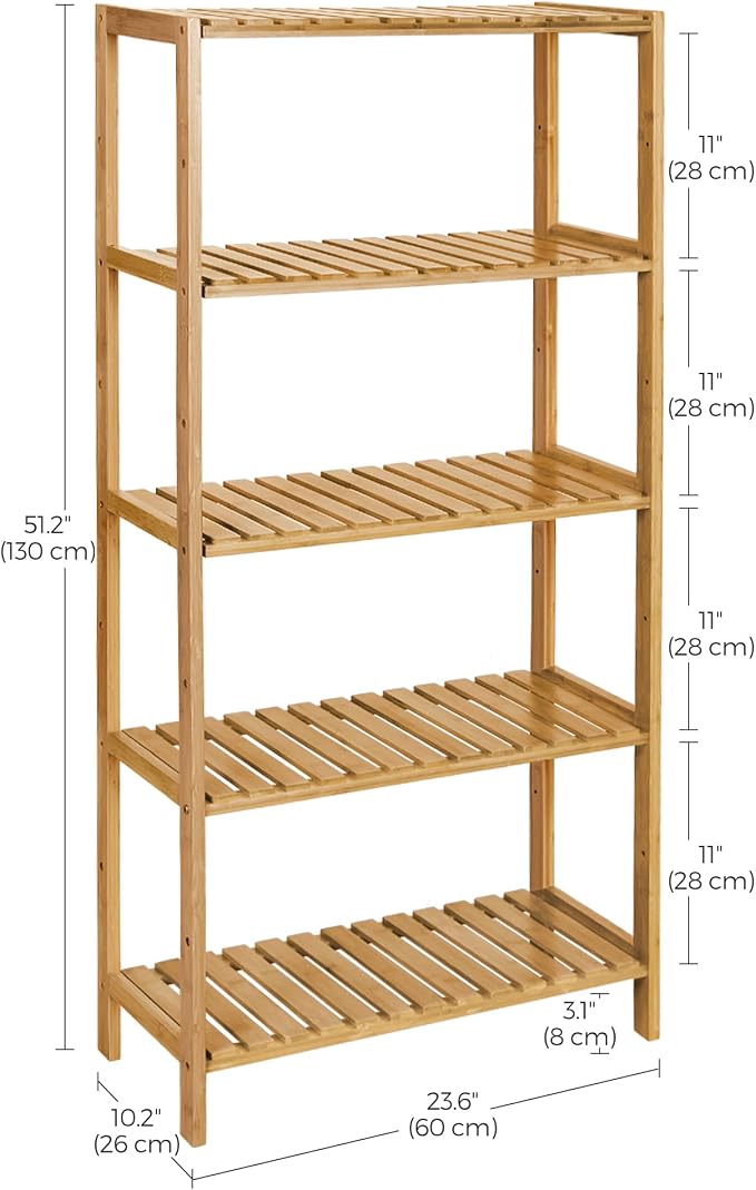 SONGMICS Bamboo Storage Shelf, 5-Tier Shelving Unit, in The Entryway, Living - Image 3