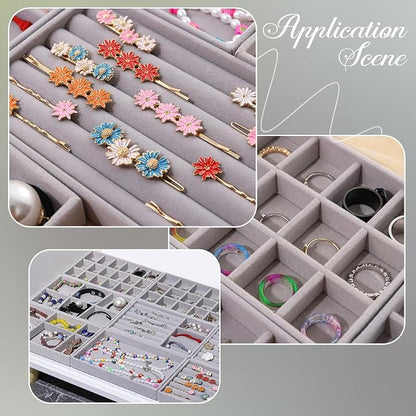 2Pcs 5 x 8.3 Inch 18 Grid Jewelry Tray Drawer Insert Velvet Earring Organizer - Image 5