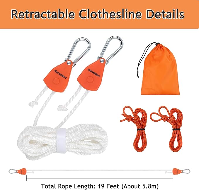 Retractable Clothesline Outdoor Indoor, Portable Travel Clothes Line Heavy Duty - Image 2