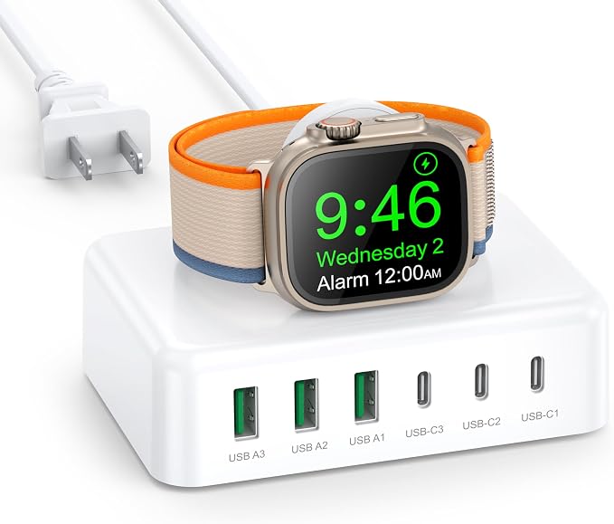 Charging Station for iPhone & Apple Watch, 125W USB C Fast Charging Block by BREEKET
