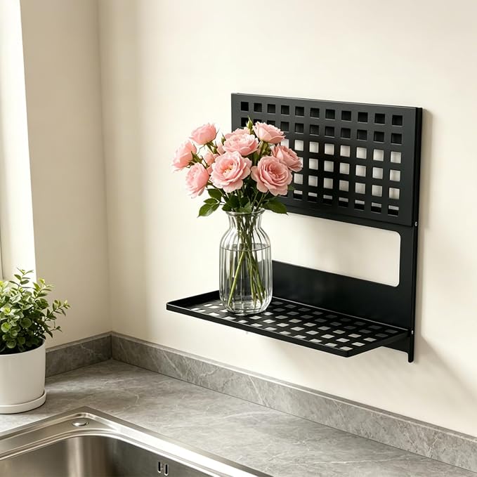 2-Tier Folding Metal Shelf Wall Mounted, Small Foldable Wall Shelf | Stackable - Image 4