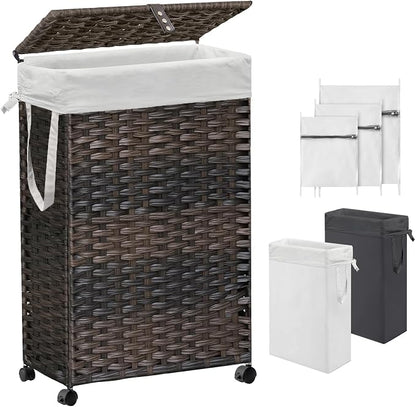 70L Slim Laundry Hamper with Lid & Wheels, Rolling Laundry Basket with 2 by Hiagnete