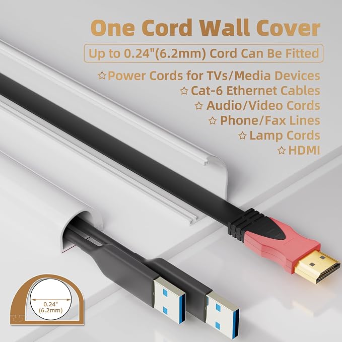 78" Side Open One Cord Hider for Wall Mounted Tv, Extension Cable Cover to Hide - Image 2