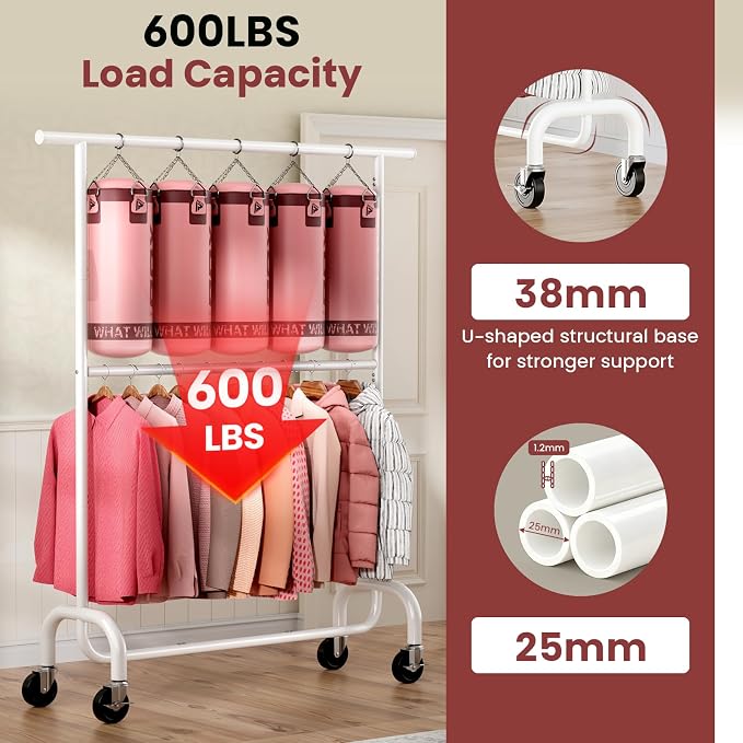 Heavy Duty Clothes Rack Load 600 LBS, Rolling Clothing Rack - Image 3