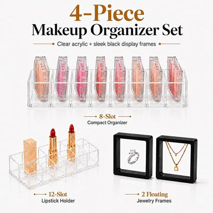 Acrylic Makeup Organizer Set for Vanity, 3-Piece Clear Cosmetic Storage Holder - Image 4
