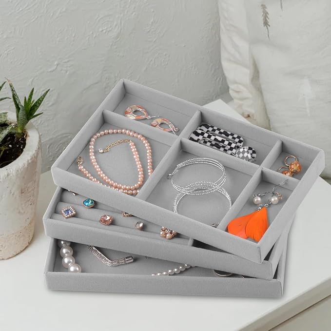 Set of 8 Velvet Jewelry Drawer Organizer Inserts, Stackable Trays - Image 5