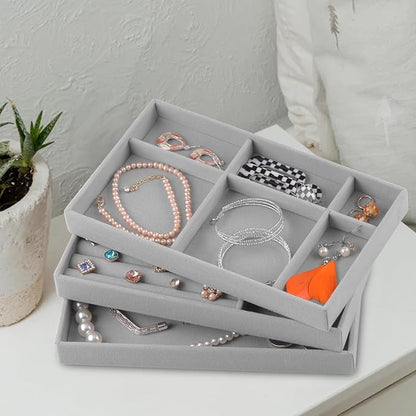 Set of 8 Velvet Jewelry Drawer Organizer Inserts, Stackable Trays - Image 5